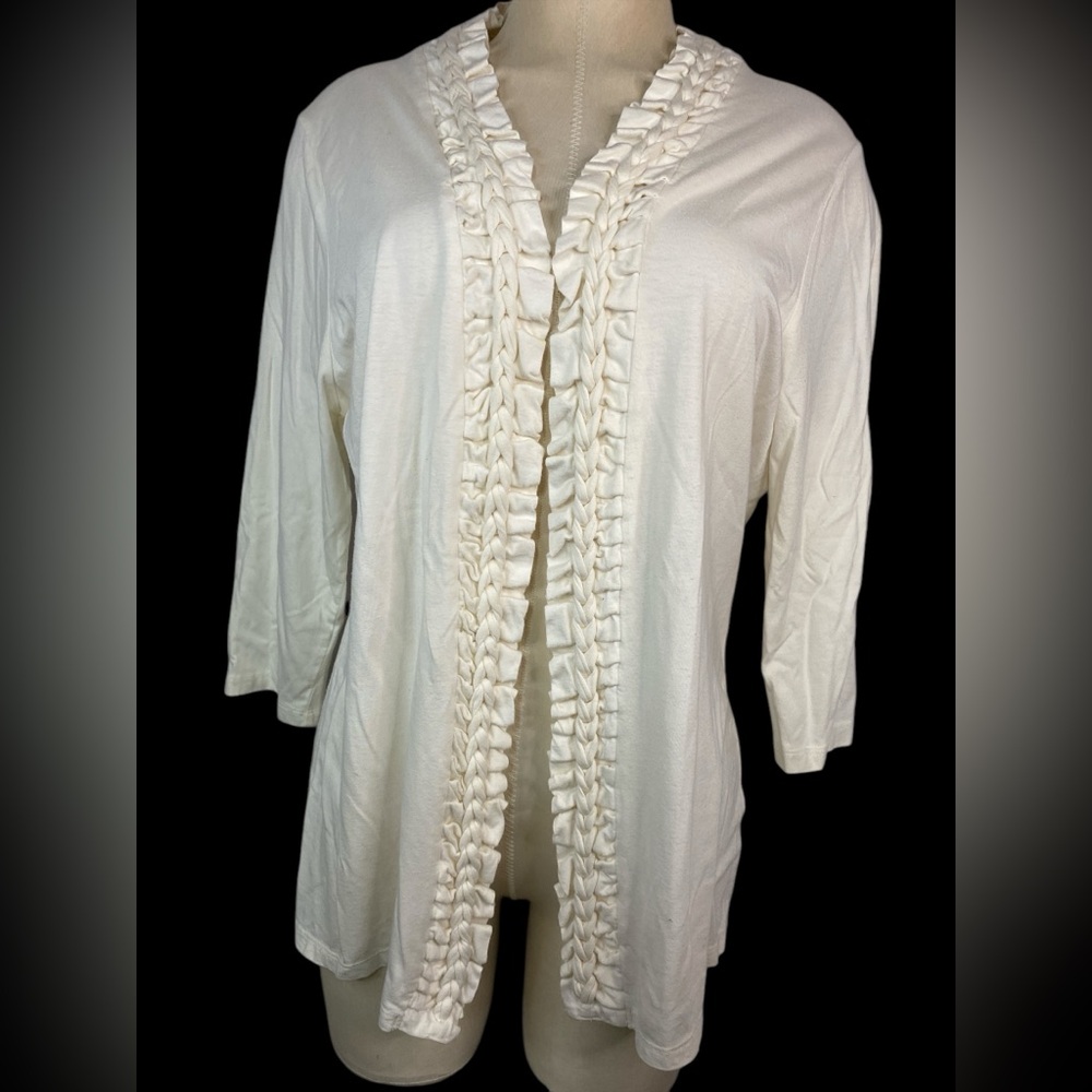 Coldwater Creek White Ruffled Long Sleeve Cardigan Women’s XL-Size 16